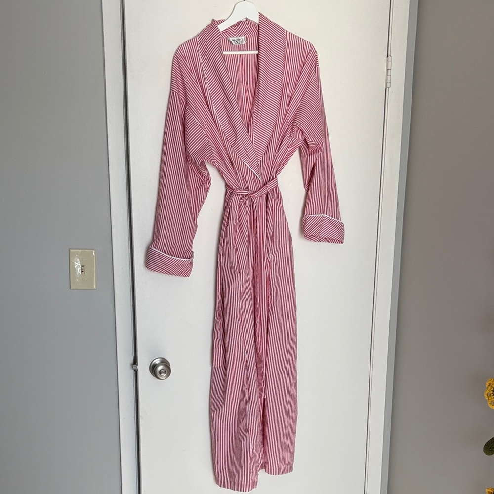 VINTAGE Valentino Intimo Intimates Pink and White Striped Robe 100% cotton - Picture 2 of 9